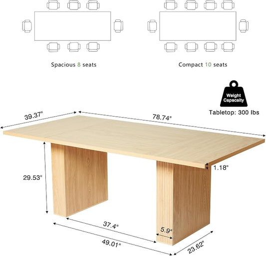 weselon 78 Inch Dining Table for 6 8 10, Modern Farmhouse Rectangular Kitchen Table, Long Dining Room Tables with Wood Strip Base for Kitchen Living Room (Natural)