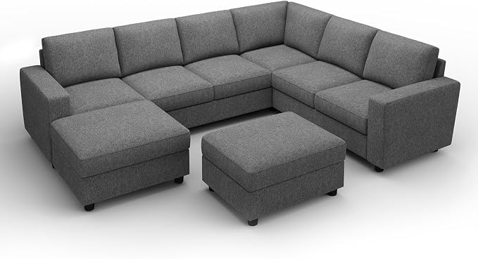 HONBAY Sectional Couch with Storage, U Shaped Sectional Sofa, 8 Seater Sectional Couch for Living Room, Light Grey