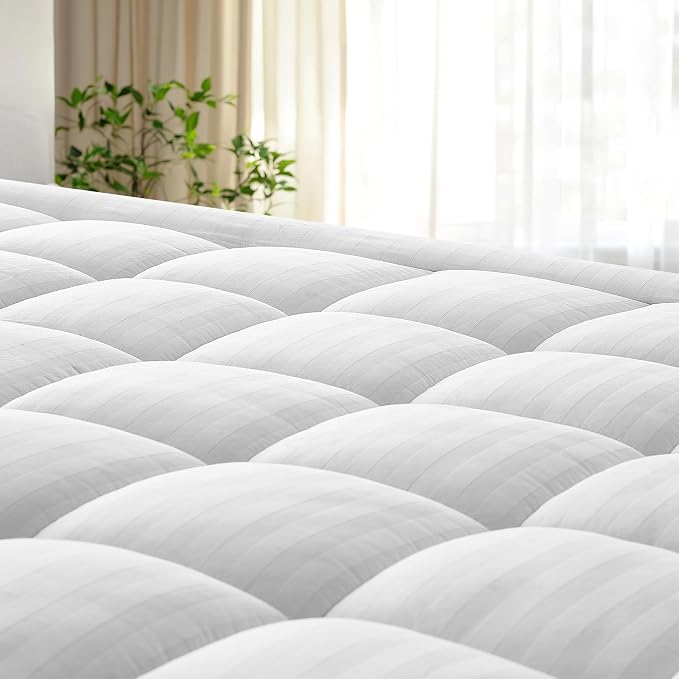 Queen Mattress Topper for Back Pain Relief, Ultra Soft Pillow Top Mattress Pad with 100% Breathable Cotton Top, 8-22" Deep Pocket Skirt, Cooling Quilted Mattress Protector (60 x 80 Inches, White)