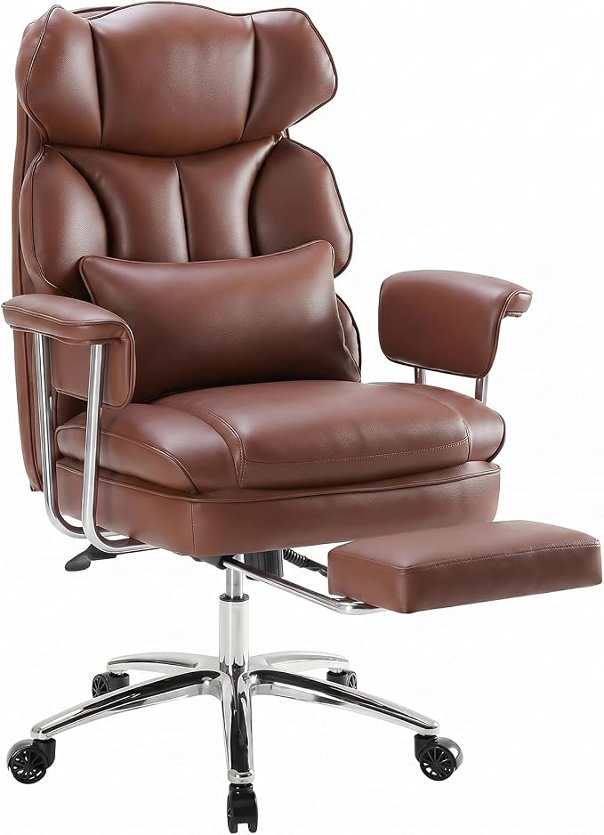 Executive Ergonomic Office Chair, PU Leather High Back Reclining Office Chair with Footrest and Lumbar Support, Height Adjustable Rolling Swivel Computer Chair for Home Office,Brown