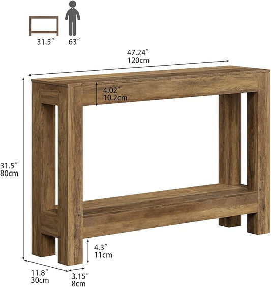 Tohomeor Farmhouse Console Table, 2-Tier Wood Sofa Table Behind Couch Narrow Entryway Accent Table for Entrance, Hallway, Living Room, Foyer