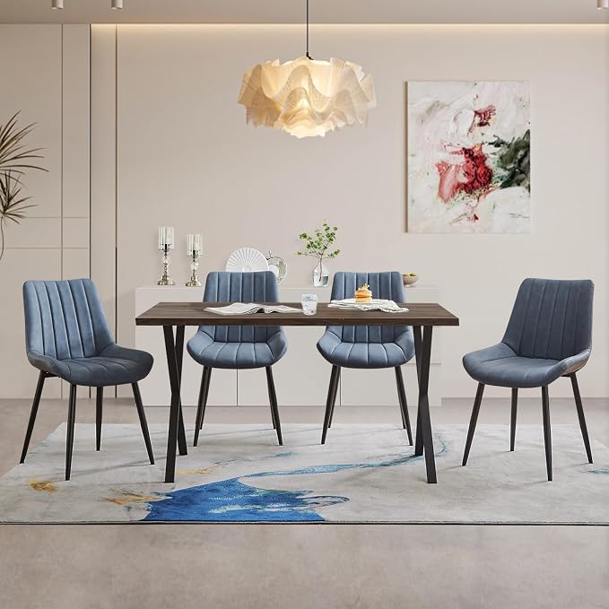 CLIPOP Dining Chairs Set of 2, Faux Leather Dining Chairs with Upholstered Seat, High Back Comfy Cushion, Metal Leg, Accent Kitchen Side Chair for Living, Restaurant & Meeting Room, Blue