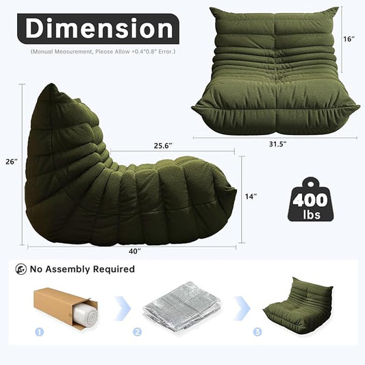 WHGBJA Bean Bag Chair for Adults, Lazy Bean Bag Sofa for Bedroom, Living Room, Reading, Gaming Floor Sofa Chair, Boneless, Comfy