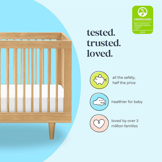 Davinci Marley 3-in-1 Convertible Crib w/Mattress - Honey | FSC & GREENGUARD Gold Certified Crib Convertible to Toddler Bed & Daybed - Includes Mattress - Conversion Kit Sold Separately