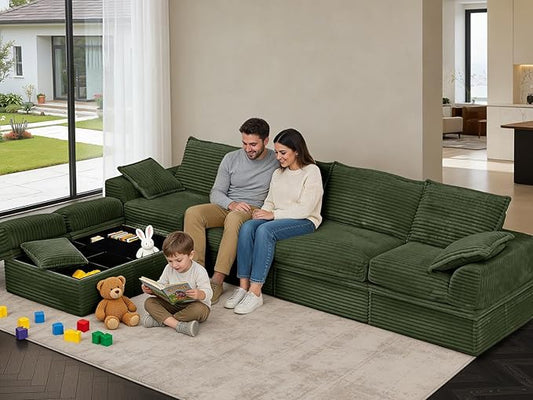 Upgrade Boneless Couch with Storage, Extra Deep&High Seat Modular Sectional Sofa 3 Seater U Shaped Cloud Couch with Ottoman, Tool-Free Assembly Sectional Couches for Living Room
