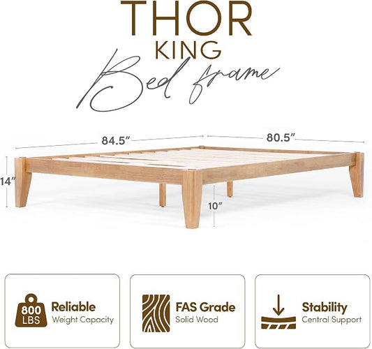 Thor Premium Solid Wood Bed Frame King, Japanese Joinery Bed Frame with Wood Slat Support, Platform Bed, No Box Spring Needed, Easy Assembly, Minimalist & Modern Style (Light Oak)
