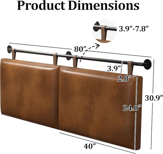 BSHOMGI King Headboard Only Wall Mount PU Leather Head Board Brown Hanging Headboards Industrial Pipe Modern Bed Backboard for Bedroom