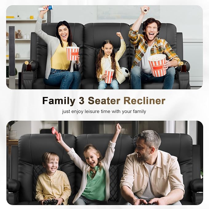 YONISEE 3 Seat Recliner Sofa with Flip Backrest Design, Loveseat Reclining Sofa with Storage Drawer, USB Ports, 2 Cell Phone Holder, Loveseat Recliner Couch for Living Room