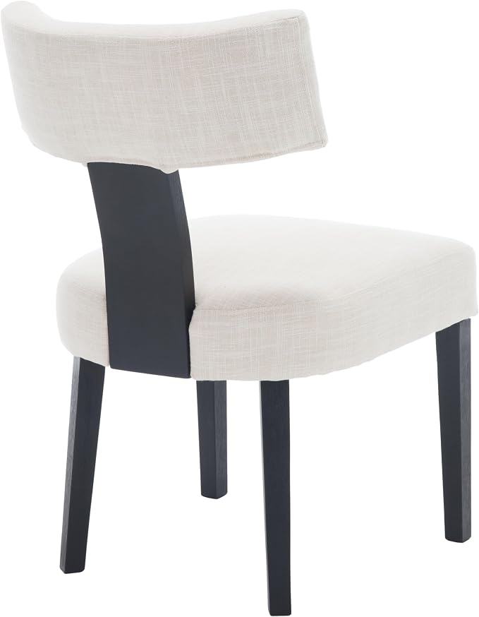 RIVOVA Mid Century Modern Dining Chairs Set of 4 Farmhouse Linen Fabric Upholstered Dining Room Chairs Kitchen Chairs with Curved Backrest Black Wood Legs, Beige