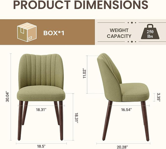 Upholstered Dining Chairs Set of 2, Modern Fabric Dining Chairs with Curved Backrest & Solid Rubber Wood Legs, Padded Kitchen Dining Room Chairs for Restaurant Cafe, Green