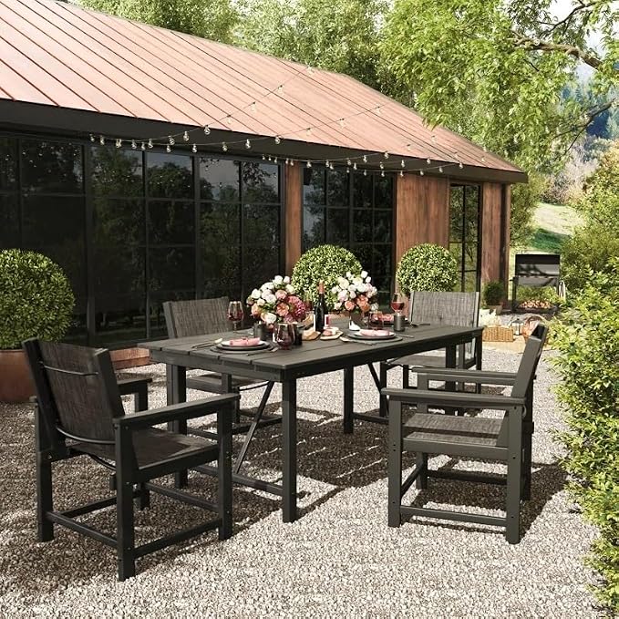 UDPATIO HDPE Outdoor Dining Table Heavy Duty All-Weather Resistant with Umbrella Hole Furniture for Patio, Poolside, Deck, Garden, Porce, Kitchen, Room,Light-Black,1Table