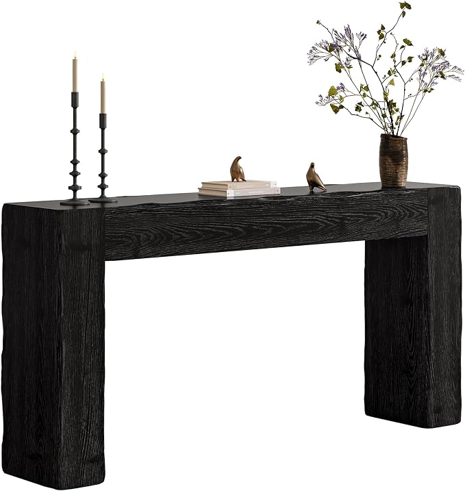 Solid Wood Console Table, 63-Inch Farmhouse Sofa Table Behind Couch for Entryway, Living Room, Foyer, Easy Assembly (Black)