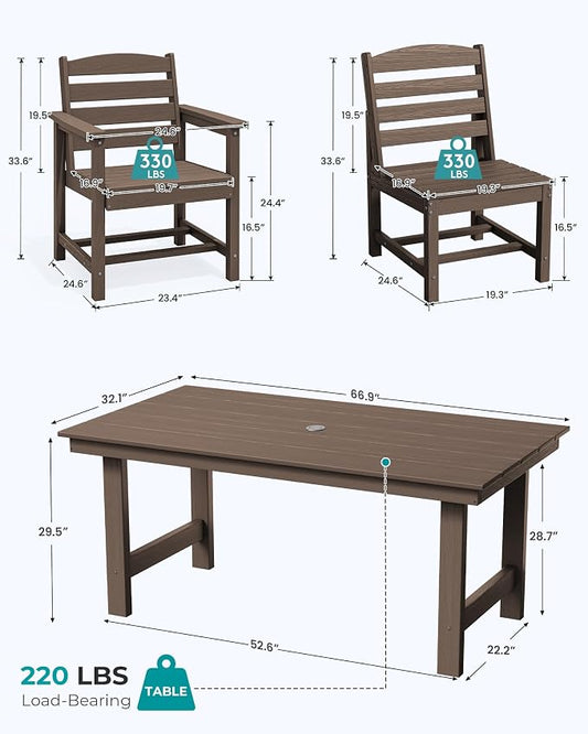 SERWALL Patio Dining Sets for 6 Person, HDPE Dining Set with 6 Armless Chairs, Coffee