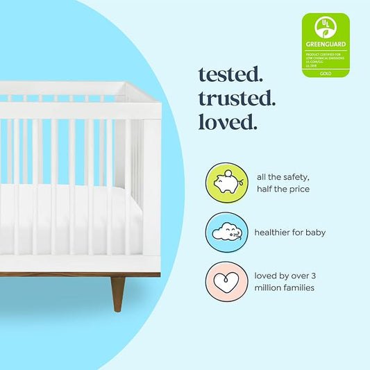 Davinci Marley 3-in-1 Convertible Crib w/Mattress - White & Walnut | FSC & GREENGUARD Gold Certified Crib Convertible to Toddler Bed & Daybed - Includes Mattress - Conversion Kit Sold Separately