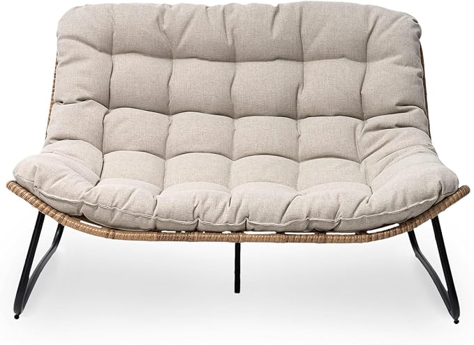 Crestlive Products Outdoor Loveseat 2PCS, Patio Conversation Set, All-Weather Boho Rattan Patio Furniture with Soft Cushion for Balcony, Poolside, Backyard (Without Table)