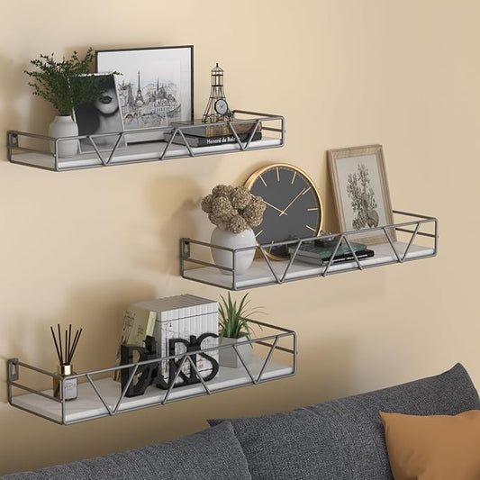 Amaoot Floating Shelves Set of 3, Home Wood Wall Shelf, Farmhouse Shelf for Bedroom, Wall Mounted Floating Shelf for Living Room, Bedroom, Bathroom, Kitchen, Office (Gray)