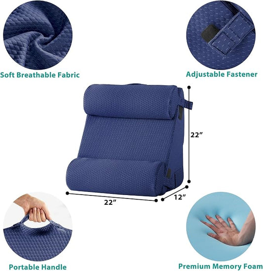 Adjustable 4pcs Bed Wedge Pillow Set, Memory Foam Wedges Pillow Post Surgery for Back, Neck, Leg Pain Relief, Pillows Wedge for Sleeping, Sitting up in Bed, Acid Reflux and GERD, Navy Blue