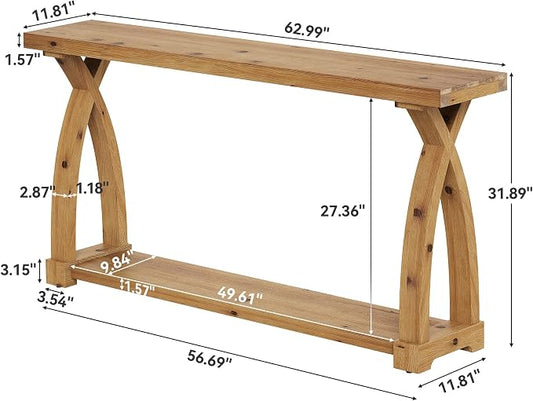 Wood Console Table for Entryway, 63" Entryway Table with Storage | Farmhouse Narrow Long Sofa Table with 2-Tier Shelves, Couch Table Behind Sofa for Entrance, Foyer, Living Room, Rustic Brown