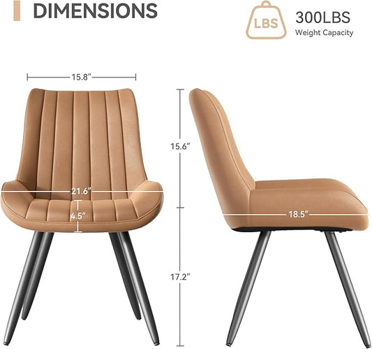 Dining Chairs Set of 2, Mid Century Modern Kitchen Chairs with Soft Cushion, Comfortable Upholstered Fabric Dining Room Chairs for Kitchen, Brown
