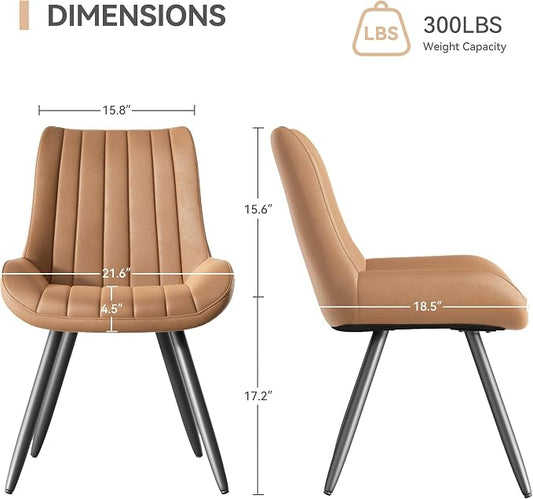Mid Century Modern Dining Chairs Set of 6, Soft Cushion Upholstered Fabric Kitchen Chairs, Brown