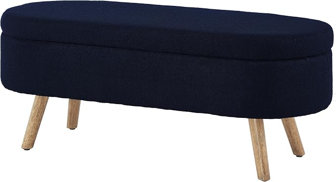 42.25" Ottoman with Storage, Storage Ottoman Bench with Safety Hinge, Foam End of Bed Bench, Upholstered Entryway Bench for Bedroom, Living Room & Window, Holds up to 330 lb, Navy Bule