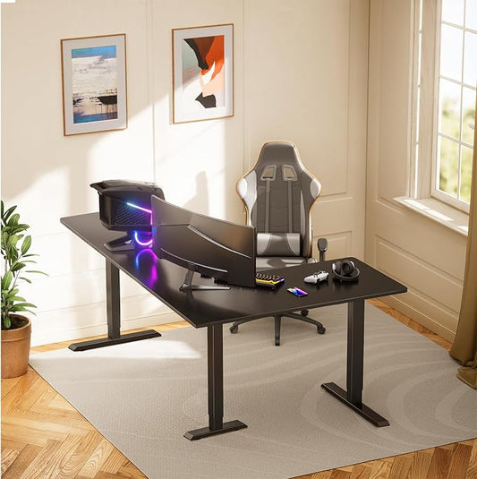 ErGear L Shaped Standing Desk, 75" x 63" Electric Adjustable Height Sit Stand Desk, Ergonomic Large Computer Table, Left & Right Interchangeable Installation, Suitable for Home Office Use, Black