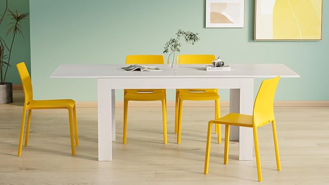 Mobili Fiver Easy Extendable Dining Table, 55.1 to 86.6 Inches, Seats 6-8, Ashwood White, Made in Italy