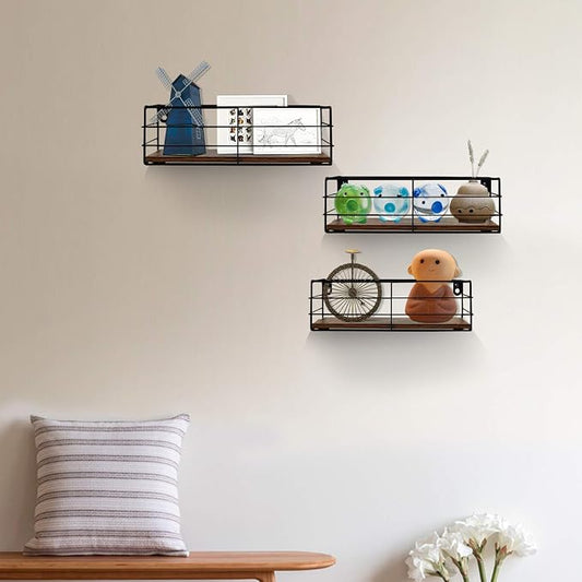 CRUGLA Floating Shelves Wall Mounted Set of 3, Hanging Storage Wall Shelf for Bathroom, Living Room, Bedroom, Kitchen Home