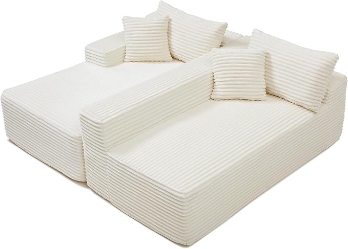 105-Inch L-Shaped Left Facing Corner Compressed Sofa Modular Sectional Boneless Cloud Sofa Floor Foam Couch with Chaise Lounge, Corduroy Corner Boneless Cloud Couch