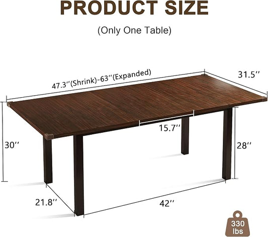 Einhomn Modern Extendable Dining Table for 4-6, 63" Farmhouse Kitchen Table, Rectangular Dining Room Tables for Dining, Kitchen, Office, Living Room, Wooden Tables, Space Saving (Espresso)