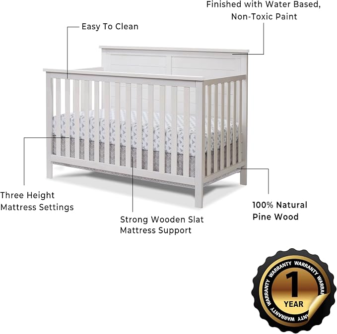 Sorelle Furniture Ashley Crib, Classic 4-in-1 Convertible Pannel Crib, Baby Crib Made of Wood, Non-Toxic Finish, Wooden Baby Bed, Toddler Bed, Child’s Daybed and Full-Size Bed, Nursery Furniture