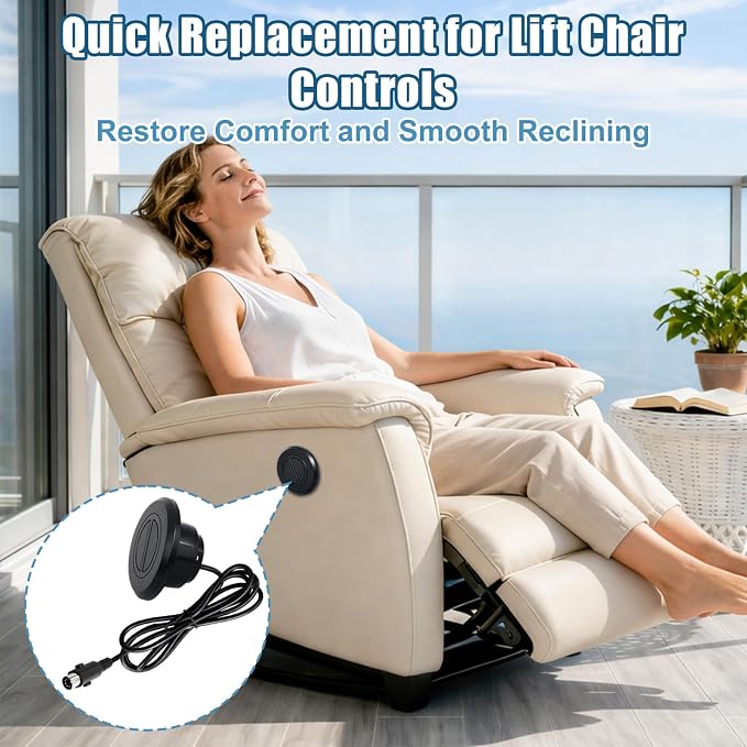 Power Recliner Switch with Two Button Five Pin Plug for Electric Sofa Lift Chair,Round Hand Control Handset Lift Chair Remote Replacement Straight Plug 1.8m / 6ft Power Cord