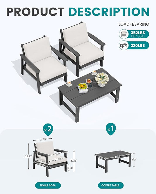 SERWALL HDPE Outdoor Couch, Grey Frame and Khaki Cushion