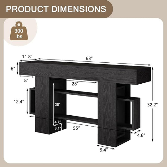 Einhomn 63 Inches Entryway Table, Wooden Console Table with Storage, Narrow Sofa Table Behind Couch, Modern Long Entry Hallway Tables for Entrance, Foyer, Living Room, Black