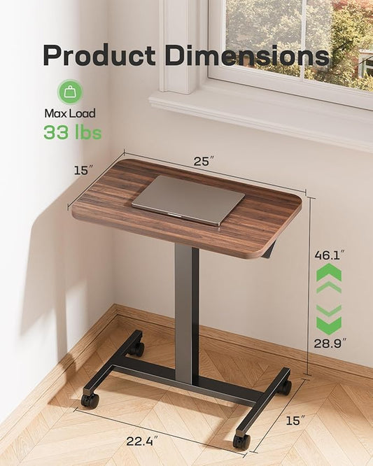 Marsail Mobile Standing Desk, Wider Height Adjustable Computer Desk up to 46.1″, Rolling Sit Stand Desk with 4 Lockable Wheels, Ergonomic Desk for Home Office and Classroom, Walnut