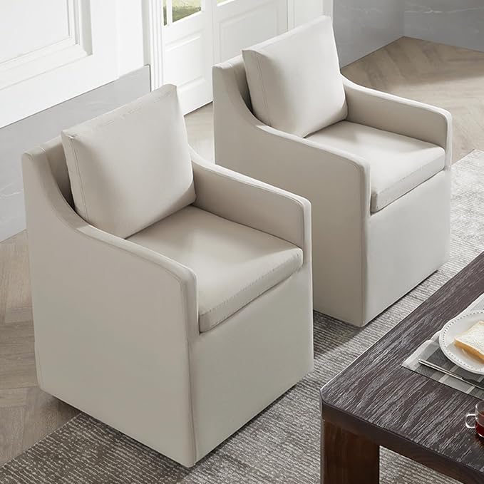 KISLOT Upholstered Dining Chairs Set of 4, Washable Cover Modren Deskchair with 4 Casters & Hidden Storage for Dining Room, Living Room, Home Office, Flax Beige, 4 Box