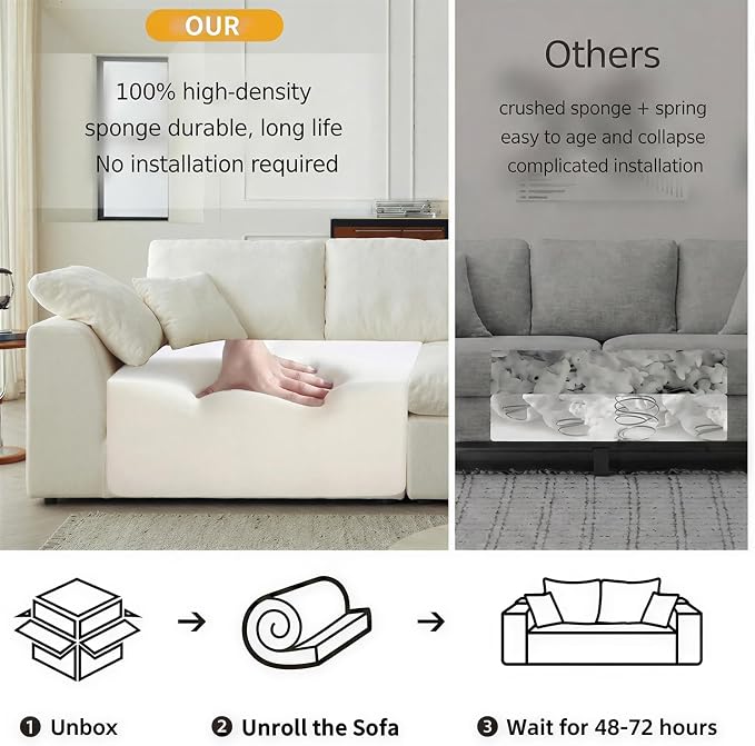 138" Boneless Cloud Couch Sectional for Living Room, Oversized Modular U Shaped Sofa with Double Chaise, Deep Seat Chenille Sectional Couch for Cloud-Like Comfort (6-Seater Green)