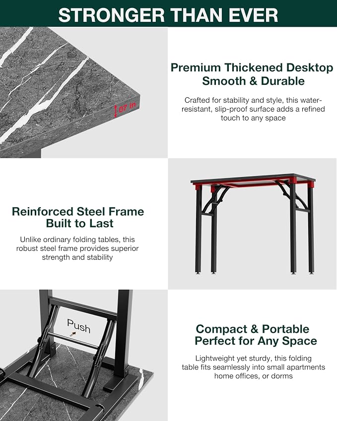 Frylr Small Folding Computer Desk β Portable 35.8 Inch Foldable Laptop Table, Collapsible and Compact for Easy Storage and Fast Setup, Lightweight for Small Spaces, Craft and Study Use, Marble Greige