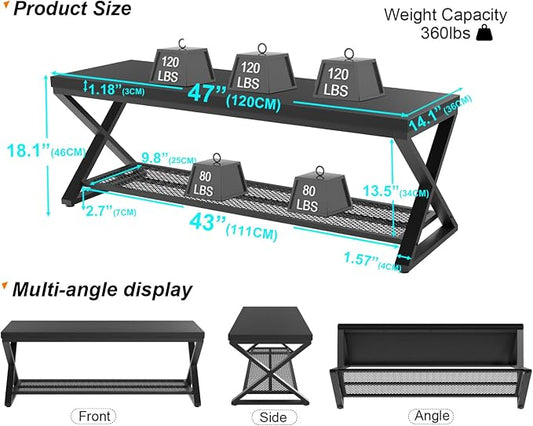 LVB Black Bench, Industrial Entryway Bench with Storage, Indoor Wood and Metal Storage Bench for Living Room Bedroom, Accent Shoe Rack Seating Bench for Hallway Foyer Entrance, Black Oak, 47 inch