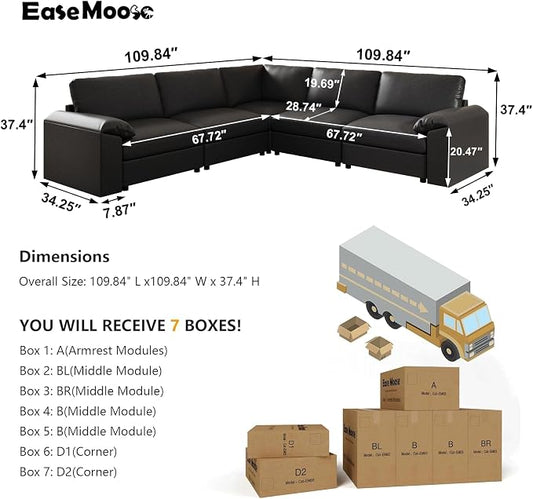 EASE MOOSE Oversized Corner Modular Sectional Sofa, Faux Leather Sectional Sofa with Deep Seat, Vintage Scratch Resistant Faux Leather Material, Extra Large L Shaped Couch,Black