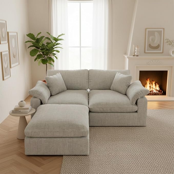 L-Shaped Modular Cloud Sectional Sofa, 2-Seater with Chaise,Modern Down Filled Detachable Couch for Living Room, Office & Small Apartment,Light Beige