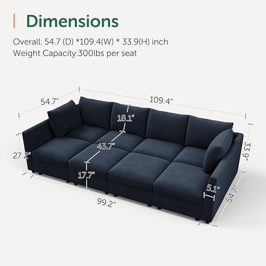 HONBAY Modular Sectional Sleeper Sofa Velvet Sleeper Couch with Storage Seats Oversized Sectional for Living Room,Dark Blue