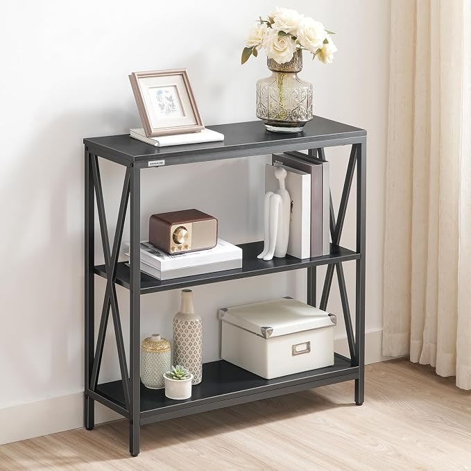 MAHANCRIS 31.5" Sofa Table, Industrial Console Table, 3-Tier Narrow Sofa Table with Storage Shelves, Foyer Table for Entryway, Hallway, Kitchen, Living Room and Bedroom, Easy Assembly, Black CTHB8001