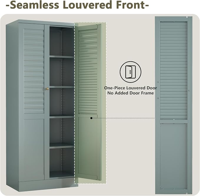 Freestanding Pantry Cabinet with 4 Adjustable Shelves for Kitchen | Space-Saving Furniture-Style Design, Durable Steel Construction