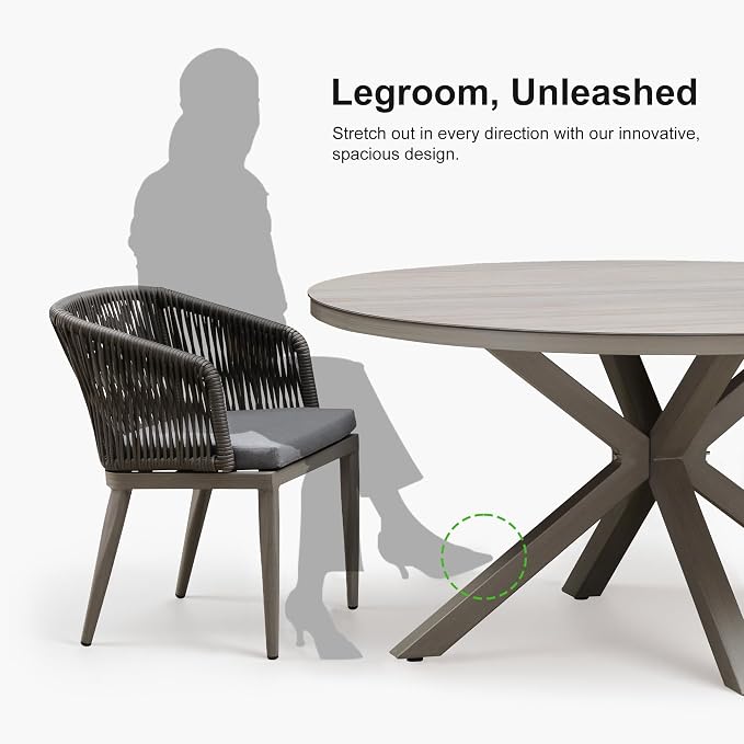 PURPLE LEAF 9 Pieces Round Patio Dining Set Aluminum Frame and Wicker Rattan Round Table and Arm Chairs with Cushions for Garden Porch Modern Outdoor Grey