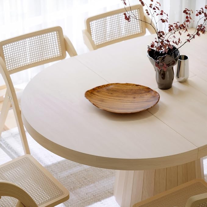 homary Extendable Dining Table for 6,Round to Oval 39"-55", Solid Wood Kitchen Table, Space-Saving Design for Small Spaces & Family Gatherings