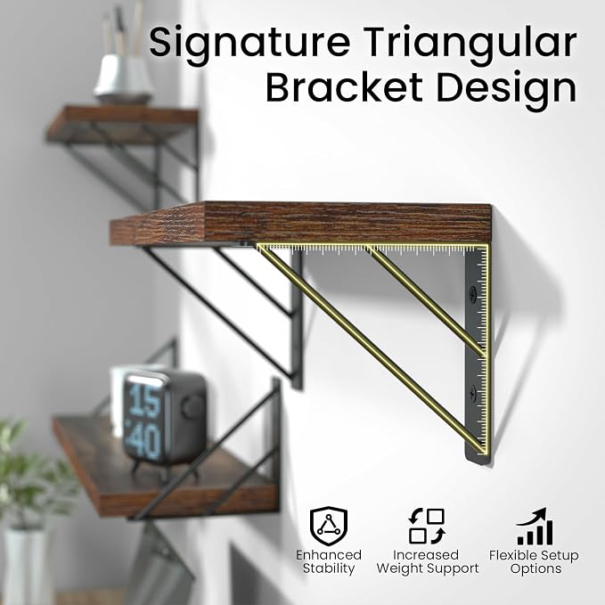 BAYKA Wall Shelves for Bedroom Decor, Floating Shelves for Wall, Display Mounted Rustic Wood Shelf for Books,Plants,Corner Shelves for Bathroom,Kitchen,Living Room(Rustic Brown,23in,Set of 4)