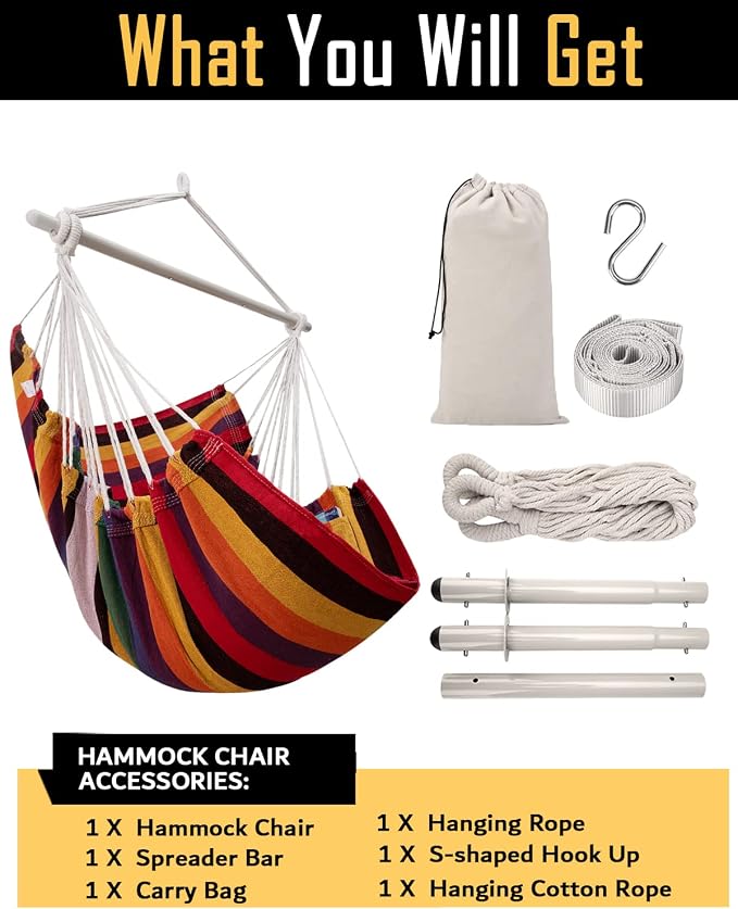 ADVOKAIR Hammock Chair Swing, Heavy-Duty Hanging Rope Swing Seat Supports 500 Lbs, Ideal for Outdoor Patio, Backyard, Porch, Deck & Indoor Bedroom Use
