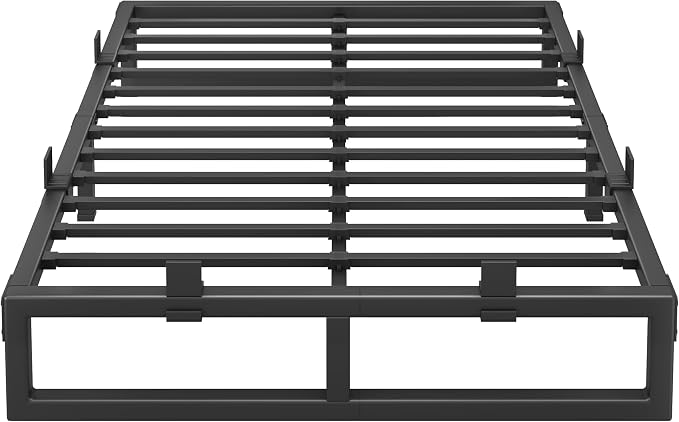 Full Size Bed Frame, 10 Inch Metal Platform Bed Frames with Squeak Free U-Slot Design, 6 Non-Slip Guards, 3500lbs Heavy Duty Steel Slat Support, No Box Spring Needed, Under Bed Storage, Black