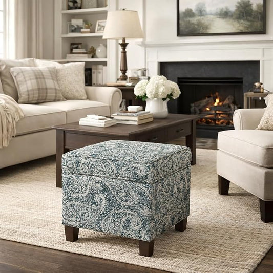 HomePop 18" Classic Square Storage Ottoman - Gray Paisley Blue